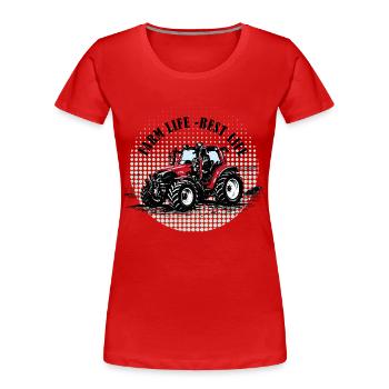Farm Vibes – Red Tractor Rétro Halftone - T-shirt bio Premium Femme - rouge - Devant - Mia (176cm)