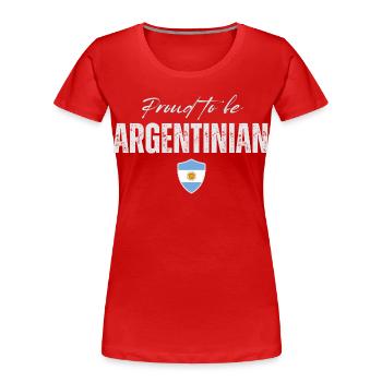 Fière d’être argentine, fabriquée en Argentine - T-shirt bio Premium Femme - rouge - Devant - Mia (176cm)