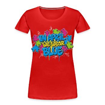 En avril, nous portons du bleu - T-shirt bio Premium Femme - rouge - Devant - Mia (176cm)