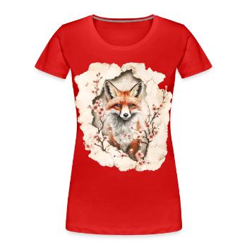 Fuchs mit Kirschblüten - Frauen Premium Bio T-Shirt - Rot - Vorne - Mia (176cm)