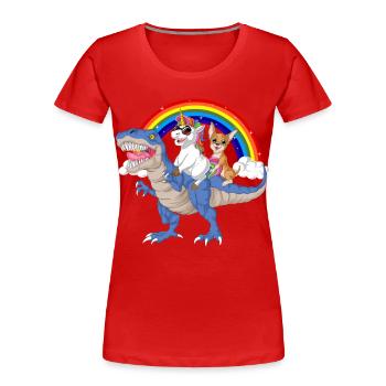 Chemise de dinosaure licorne chihuahua - T-shirt bio Premium Femme - rouge - Devant - Mia (176cm)