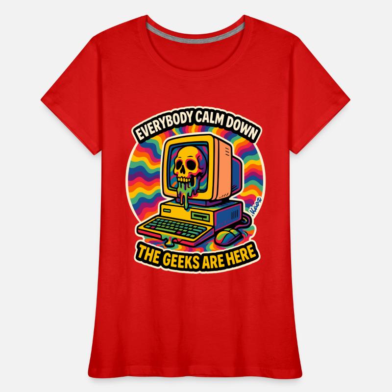 Geeks Are Here Retro Skull Computer Women's Premium Organic T-Shirt