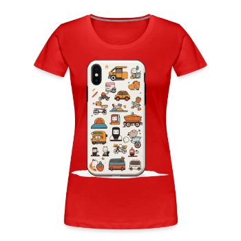 Colorful Vehicle World Doodle Pattern - Women's Premium Organic T-Shirt - red - Front - Mia (176cm)