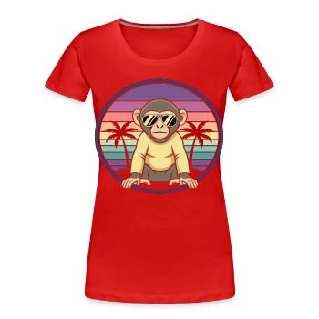Cooler Affe Retro Sommer Sonnenbrille - Frauen Premium Bio T-Shirt - Rot - Vorne - Mia (176cm)
