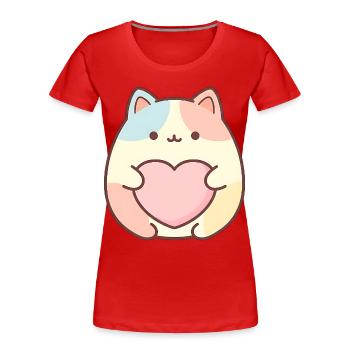 Kawaii Cat Heart Motif Cute Cat Design - Women's Premium Organic T-Shirt - red - Front - Mia (176cm)