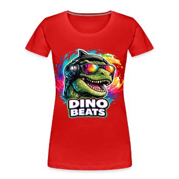 Dino Beats Neon DJ Spruch für Musikfans - Frauen Premium Bio T-Shirt - Rot - Vorne - Mia (176cm)