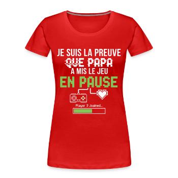 Pause Pixel Vert – Jeu Retro - T-shirt bio Premium Femme - rouge - Devant - Mia (176cm)