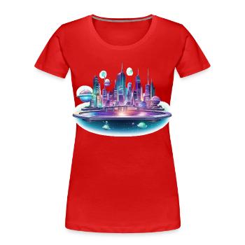 Neon Space City Skyline - Women's Premium Organic T-Shirt - red - Front - Mia (176cm)
