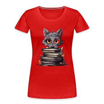 Kittens over stacks of books - Women's Premium Organic T-Shirt - red - Front - Mia (176cm)
