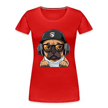 DJ dog with headphones - Women's Premium Organic T-Shirt - red - Front - Mia (176cm)