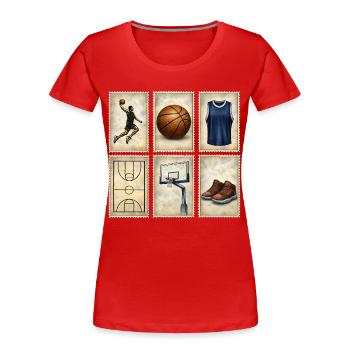 Vintage Basketball Stamps Collection - Women's Premium Organic T-Shirt - red - Front - Mia (176cm)