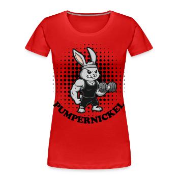 Pumpernickel Fitness Hase Bizeps Krafttraining - Frauen Premium Bio T-Shirt - Rot - Vorne - Mia (176cm)