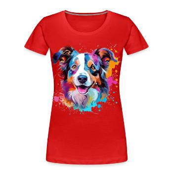 Dog Australian Shepherd Colorful Splash Art - Women's Premium Organic T-Shirt - red - Front - Mia (176cm)