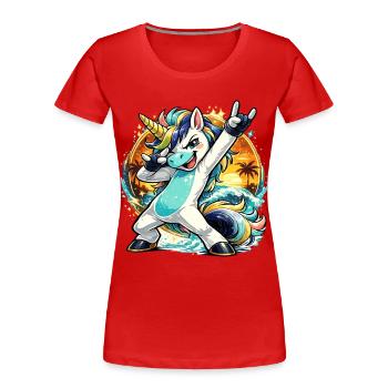Sommer Einhorn im Dabbing Sunset Beach Stil - Frauen Premium Bio T-Shirt - Rot - Vorne - Mia (176cm)