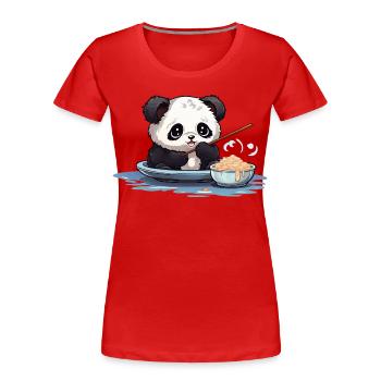 Kawaii Panda in a Noodle Bowl - Women's Premium Organic T-Shirt - red - Front - Mia (176cm)