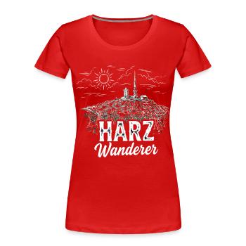 Harz Wanderer - Brocken und Berge - Frauen Premium Bio T-Shirt - Rot - Vorne - Mia (176cm)