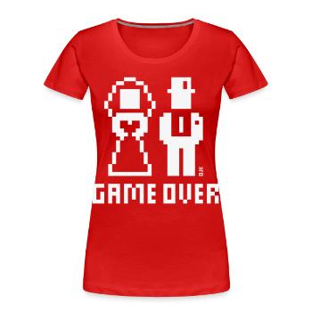 Game Over (Hochzeit JGA Brautpaar Pixel / Bold W) - Frauen Premium Bio T-Shirt - Rot - Vorne - Mia (176cm)