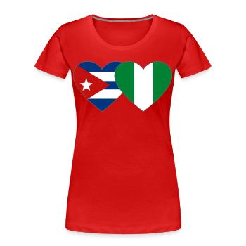 Cuba Nigeria Flag Heart Flag - Women's Premium Organic T-Shirt - red - Front - Mia (176cm)