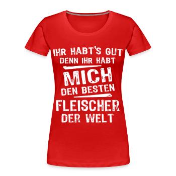 Fleischer - Frauen Premium Bio T-Shirt - Rot - Vorne - Mia (176cm)
