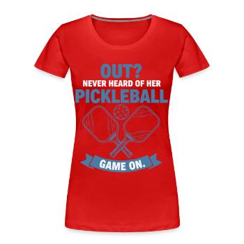 Pickleball-lustiger Spieler raus, hat das Spiel nie gehört - Frauen Premium Bio T-Shirt - Rot - Vorne - Mia (176cm)