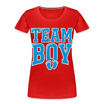 TEAM BOY Typografie mit Fußspuren - Frauen Premium Bio T-Shirt - Rot - Vorne - Mia (176cm)