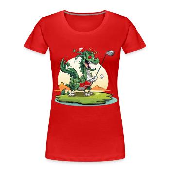 Golfing dragon on the tee - Women's Premium Organic T-Shirt - red - Front - Mia (176cm)