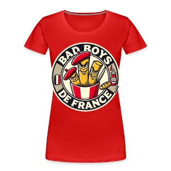 French Fry Beret Trio Design - Women's Premium Organic T-Shirt - red - Front - Mia (176cm)