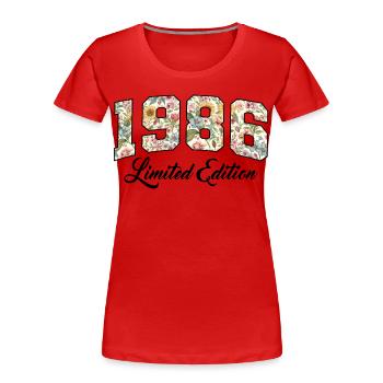 Design vintage floral de collège 1986 - T-shirt bio Premium Femme - rouge - Devant - Mia (176cm)