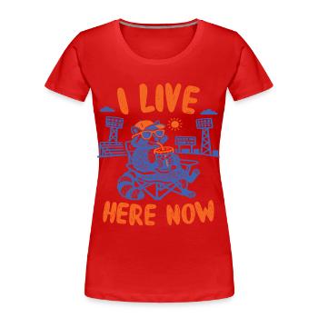 Lustiger Waschbär Ich wohne jetzt hier Baseball - Frauen Premium Bio T-Shirt - Rot - Vorne - Mia (176cm)