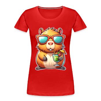Capybara  - Frauen Premium Bio T-Shirt - Rot - Vorne - Mia (176cm)