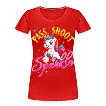 Pass Shoot Sparkle Unicorn Soccer Kids Girls - Women's Premium Organic T-Shirt - red - Front - Mia (176cm)