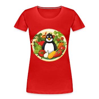 Pinguin im Gemüseparadies - Frauen Premium Bio T-Shirt - Rot - Vorne - Mia (176cm)