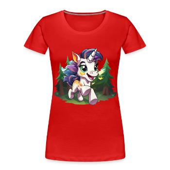 Bunter Waldunikorn im Glück - Frauen Premium Bio T-Shirt - Rot - Vorne - Mia (176cm)