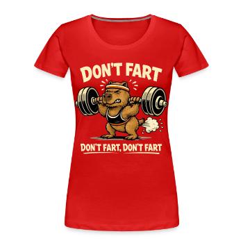Funny Gym Capybara - Don't Fart - Weightlifting - Women's Premium Organic T-Shirt - red - Front - Mia (176cm)