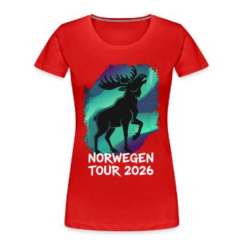 Norwegen Tour 2026 Elch - Frauen Premium Bio T-Shirt - Rot - Vorne - Mia (176cm)