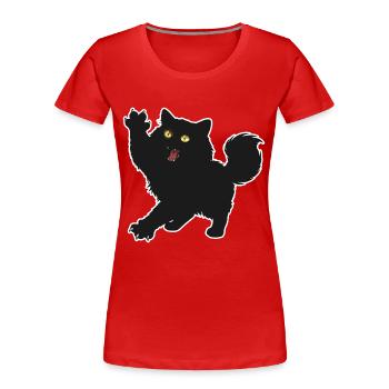 Black Kitten Fluffy Long Haired Fun Portrait - Women's Premium Organic T-Shirt - red - Front - Mia (176cm)