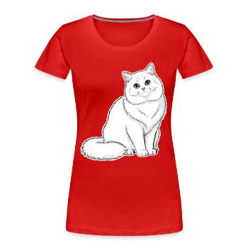 Chat Blanc Angora Yeux Vairons Portrait Élégant - T-shirt bio Premium Femme - rouge - Devant - Mia (176cm)