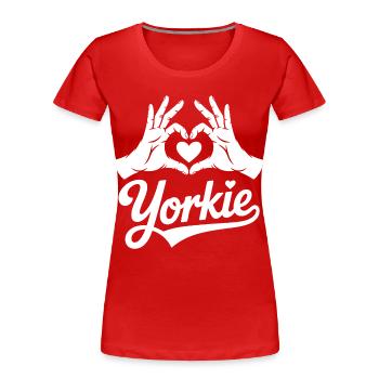 Yorkie Herz Hände - Frauen Premium Bio T-Shirt - Rot - Vorne - Mia (176cm)