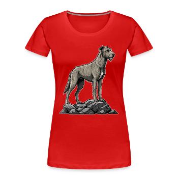 Chien Lévrier Irlandais Irish Wolfhound sur Rocher - T-shirt bio Premium Femme - rouge - Devant - Mia (176cm)