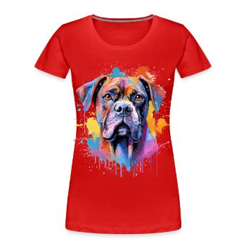 Colorful Splash Art Boxer Dog - Women's Premium Organic T-Shirt - red - Front - Mia (176cm)