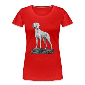 Chien Braque de Weimar sur Rocher Portrait - T-shirt bio Premium Femme - rouge - Devant - Mia (176cm)