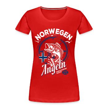 Norwegen Angeln Tour 2026 - Angler Geschenk - Frauen Premium Bio T-Shirt - Rot - Vorne - Mia (176cm)