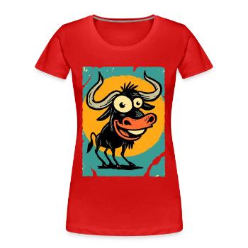 Funny bull in the circle of the sun - Women's Premium Organic T-Shirt - red - Front - Mia (176cm)