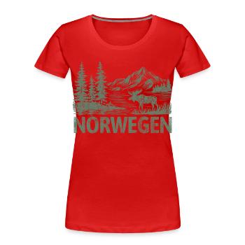 Norwegen Waldlandschaft mit Bergen, See und Elch - Frauen Premium Bio T-Shirt - Rot - Vorne - Mia (176cm)