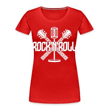 Rock'n'Roll-Logo mit Gitarren und Mikrofon - Frauen Premium Bio T-Shirt - Rot - Vorne - Mia (176cm)