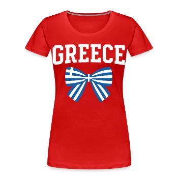 GREECE lettering and blue and white bow - Women's Premium Organic T-Shirt - red - Front - Mia (176cm)