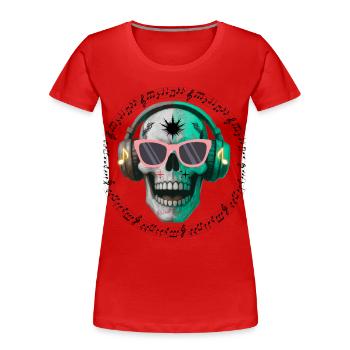 Skull with headphone and sunglasses t-shirt design - Women's Premium Organic T-Shirt - red - Front - Mia (176cm)