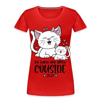 Ich werde eine große Cousine 2027 Katzen - Frauen Premium Bio T-Shirt - Rot - Vorne - Mia (176cm)