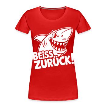 Beiß Zurück Hai Cartoon - Frauen Premium Bio T-Shirt - Rot - Vorne - Mia (176cm)