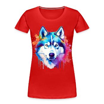 Colorful Husky Dog Splash Art - Women's Premium Organic T-Shirt - red - Front - Mia (176cm)
